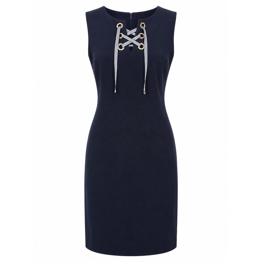 Tommy Hilfiger Navy Lace-Up Sheath Dress Sleeveless Nautical Career Classic 14